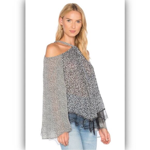 NWT Derek Lam 10 Crosby Lace Hem Cold Shoulder Halter Blouse Silk $395 - Picture 1 of 13